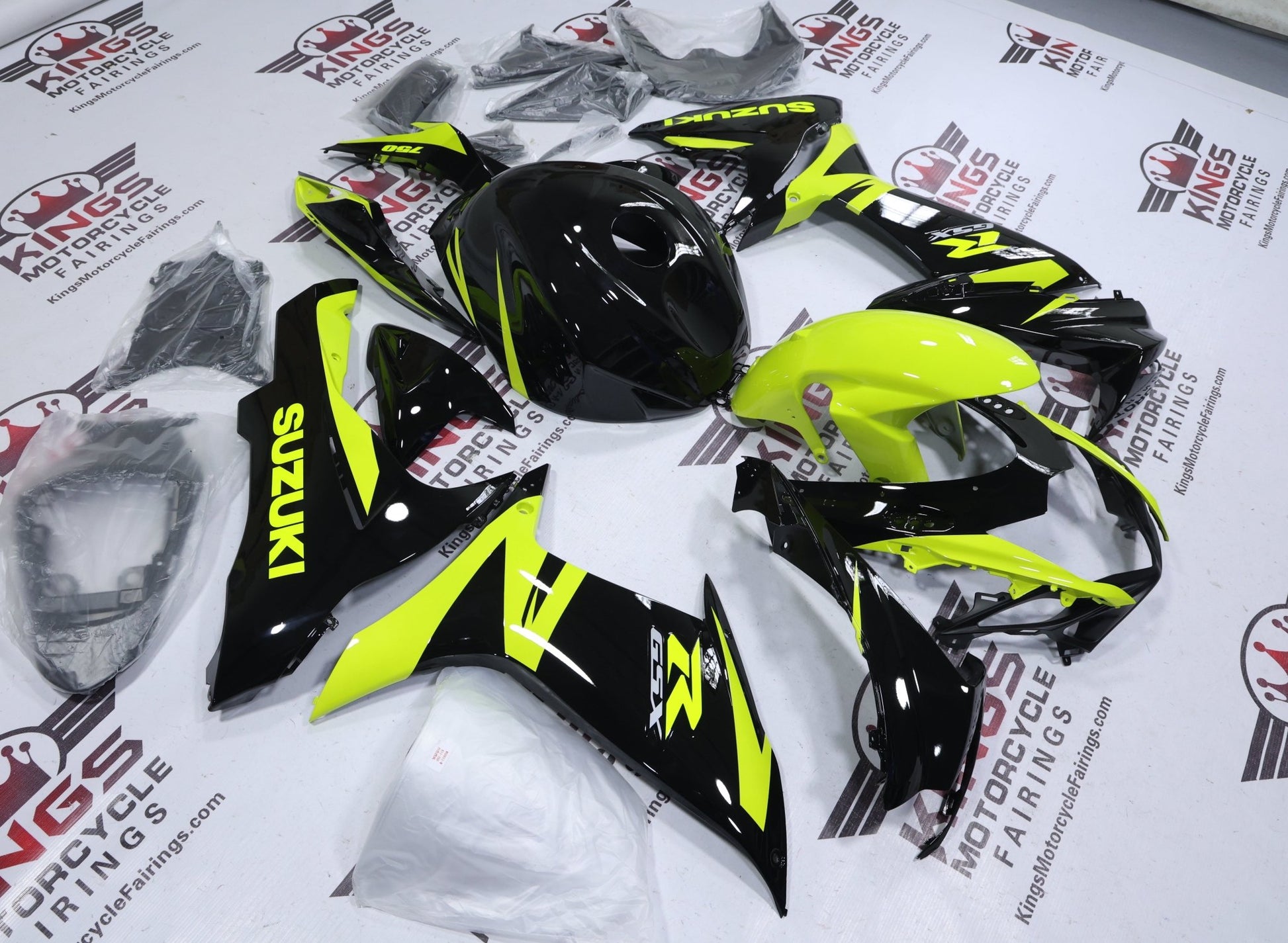 Suzuki GSX-R750 Fairings (2011-2024) Black, Neon Yellow from KingsMotorcycleFairings.com