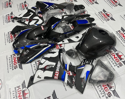 Suzuki GSX-R 1000 Fairings (2017-2025) Faux Carbon Fiber, Blue, White at KingsMotorcycleFairings.com