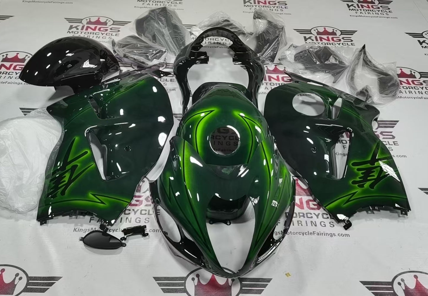 Suzuki GSX1300R Hayabusa Fairings (1999-2007) Green Glow, Black at KingsMotorcycleFairings.com