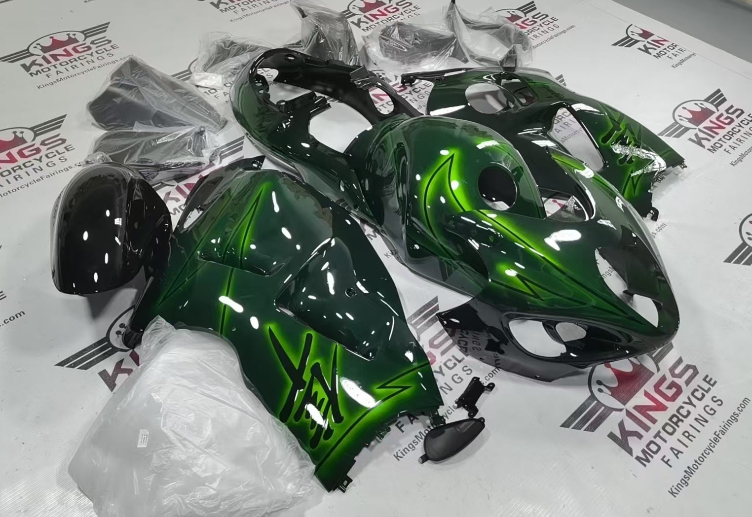 Suzuki GSX1300R Hayabusa Fairings (1999-2007) Green Glow, Black from KingsMotorcycleFairings.com
