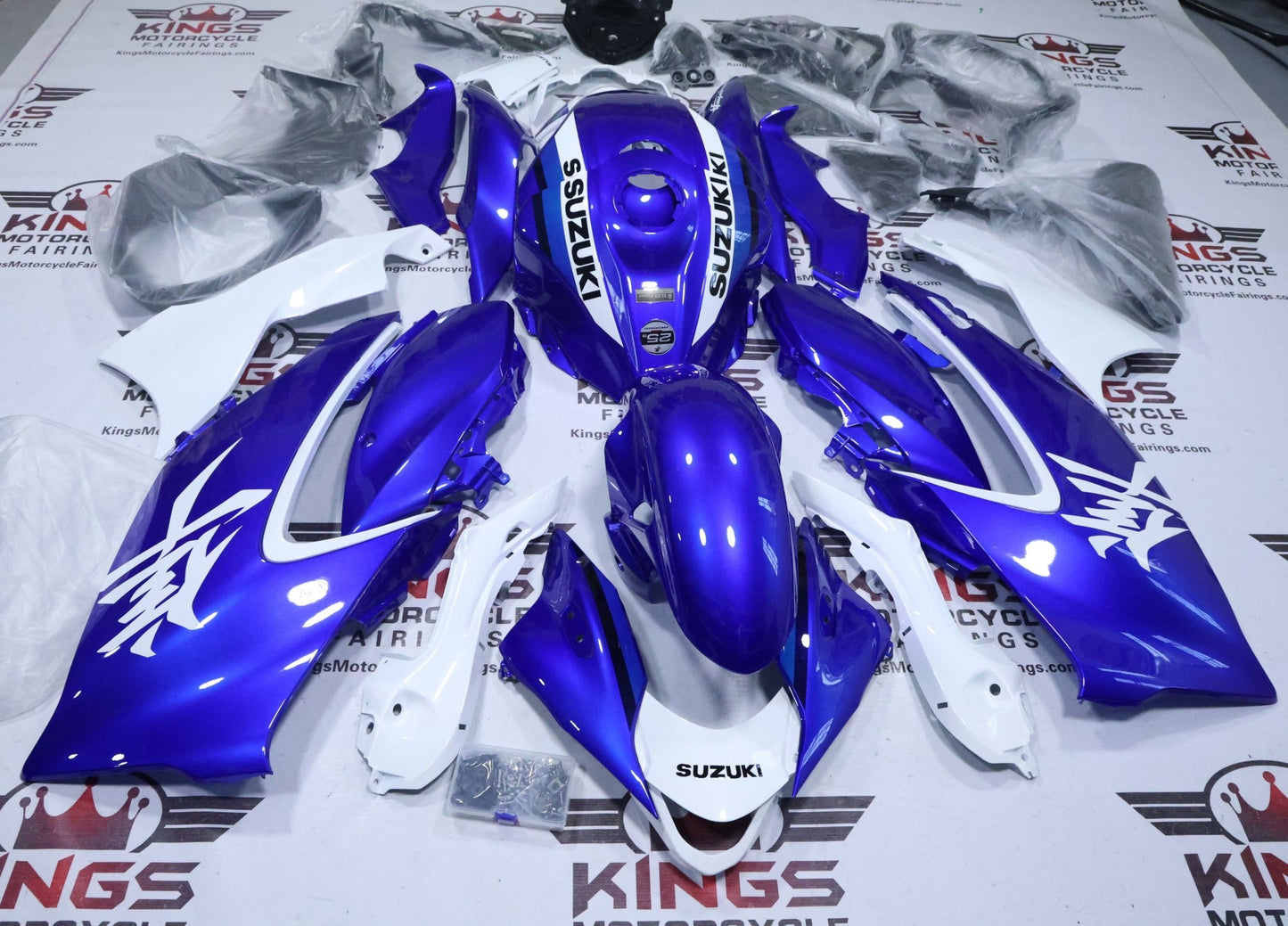 Suzuki GSX1300R Hayabusa Fairings (2021-2025) Blue, White from KingsMotorcycleFairings.com