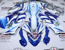 Suzuki GSX1300R Hayabusa Fairings (2021-2025) White, Blue Stripe Glow at KingsMotorcycleFairings.com