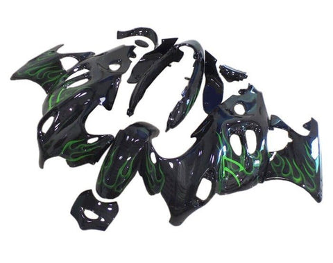 Suzuki GSX750F Katana Fairings (1998-2006) Black, Green Flames at KingsMotorcycleFairings.com