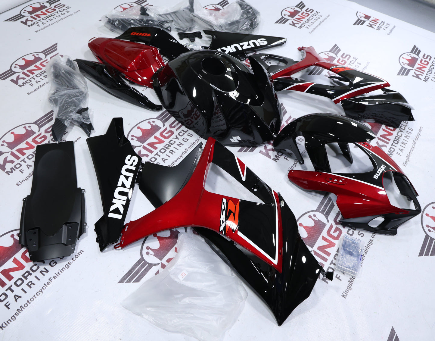 Suzuki GSXR1000 Fairings (2007-2008) Black, Candy Red, White from KingsMotorcycleFairings.com