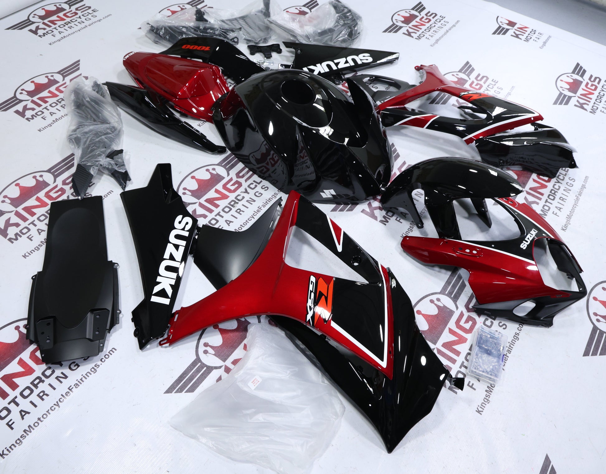 Suzuki GSXR1000 Fairings (2007-2008) Black, Candy Red, White from KingsMotorcycleFairings.com