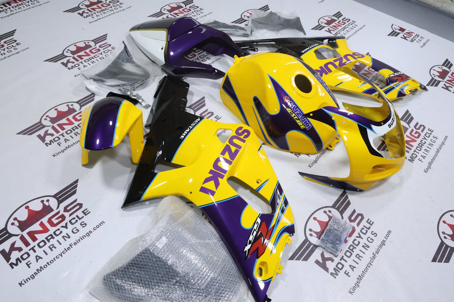 Suzuki GSXR600 Fairing Kit (2000-2003) Yellow, Purple, Black Alstare from KingsMotorcycleFairings.com