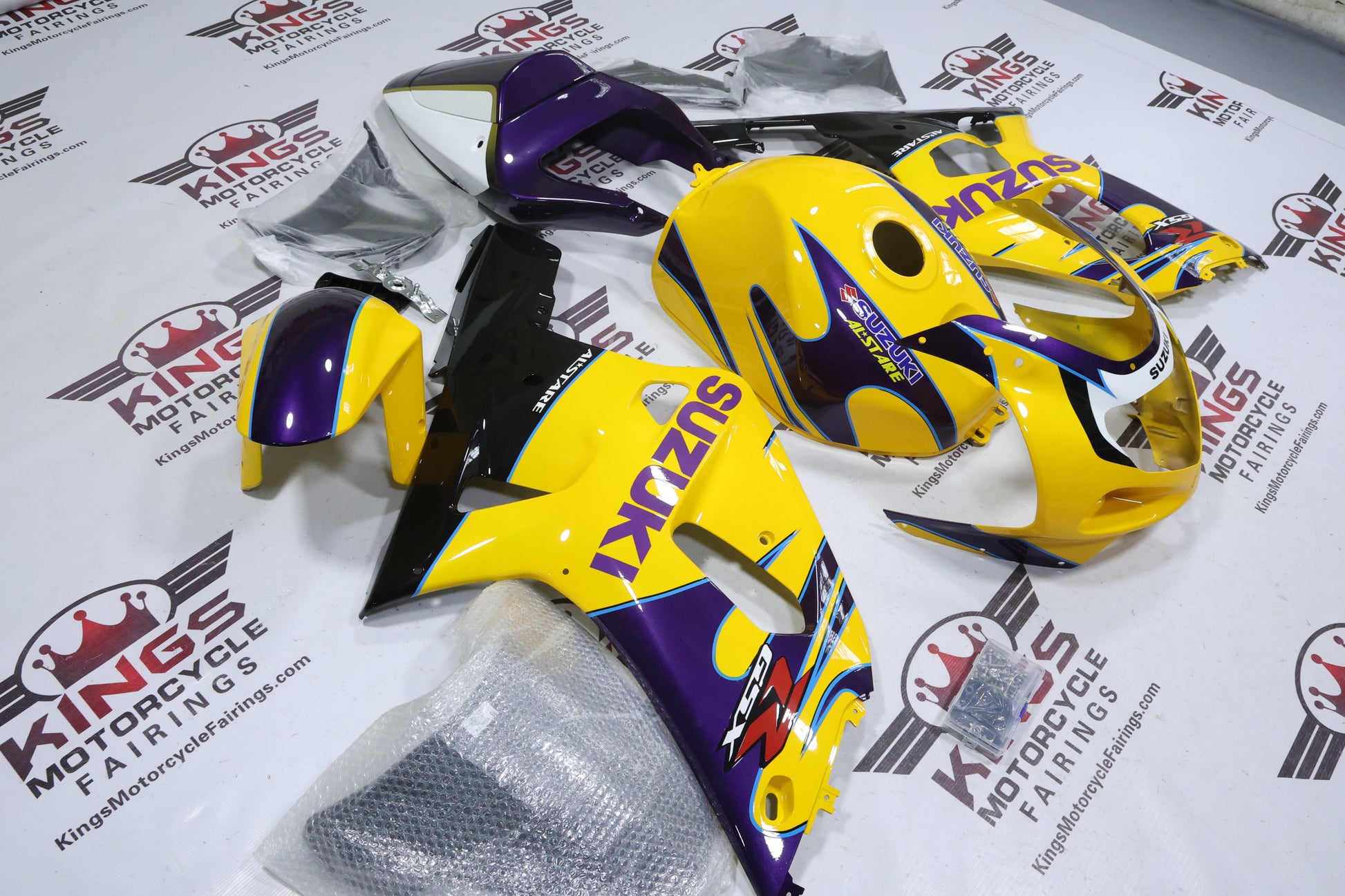 Suzuki GSXR600 Fairing Kit (2000-2003) Yellow, Purple, Black Alstare from KingsMotorcycleFairings.com