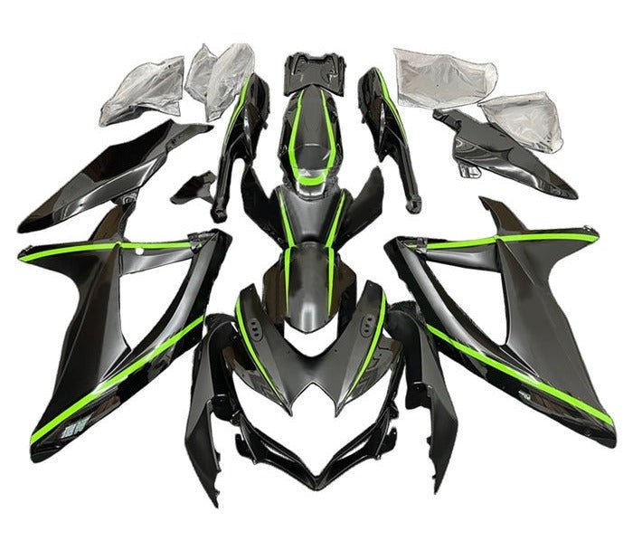 Suzuki GSXR600 Fairing Kit (2008-2010) Black, Green Stripe at KingsMotorcycleFairings.com