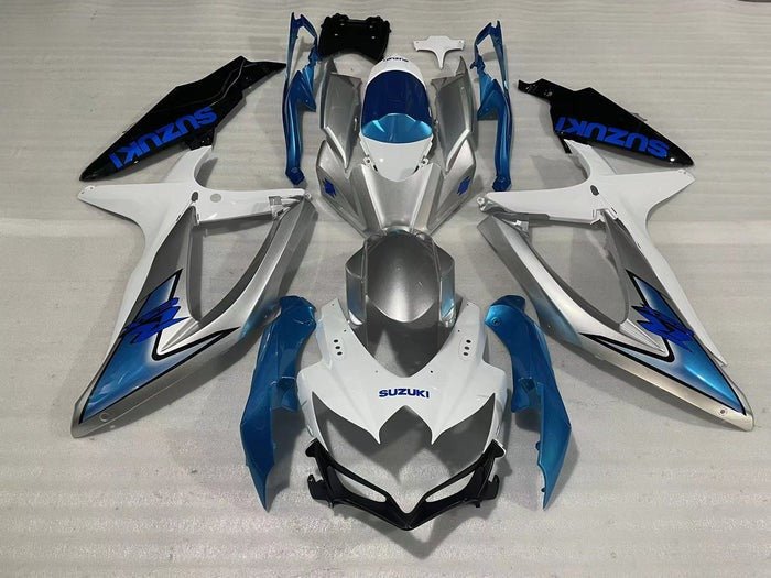 Suzuki GSXR600 Fairing Kit (2008-2010) White, Silver, Light Blue at KingsMotorcycleFairings.com
