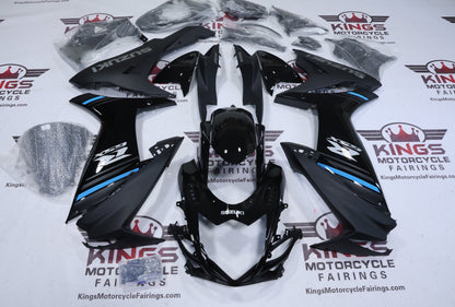 Suzuki GSXR600 Fairing Kit (2011-2024) Black, Matte Black, Blue Stripe from KingsMotorcycleFairings.com