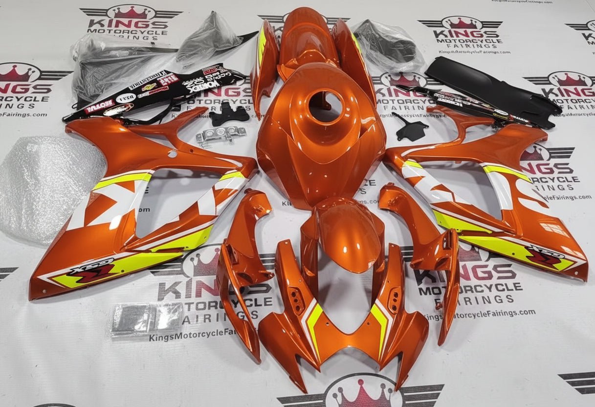 Suzuki GSXR600 Fairings (2006-2007) Orange, White, Neon Yellow from KingsMotorcycleFairings.com