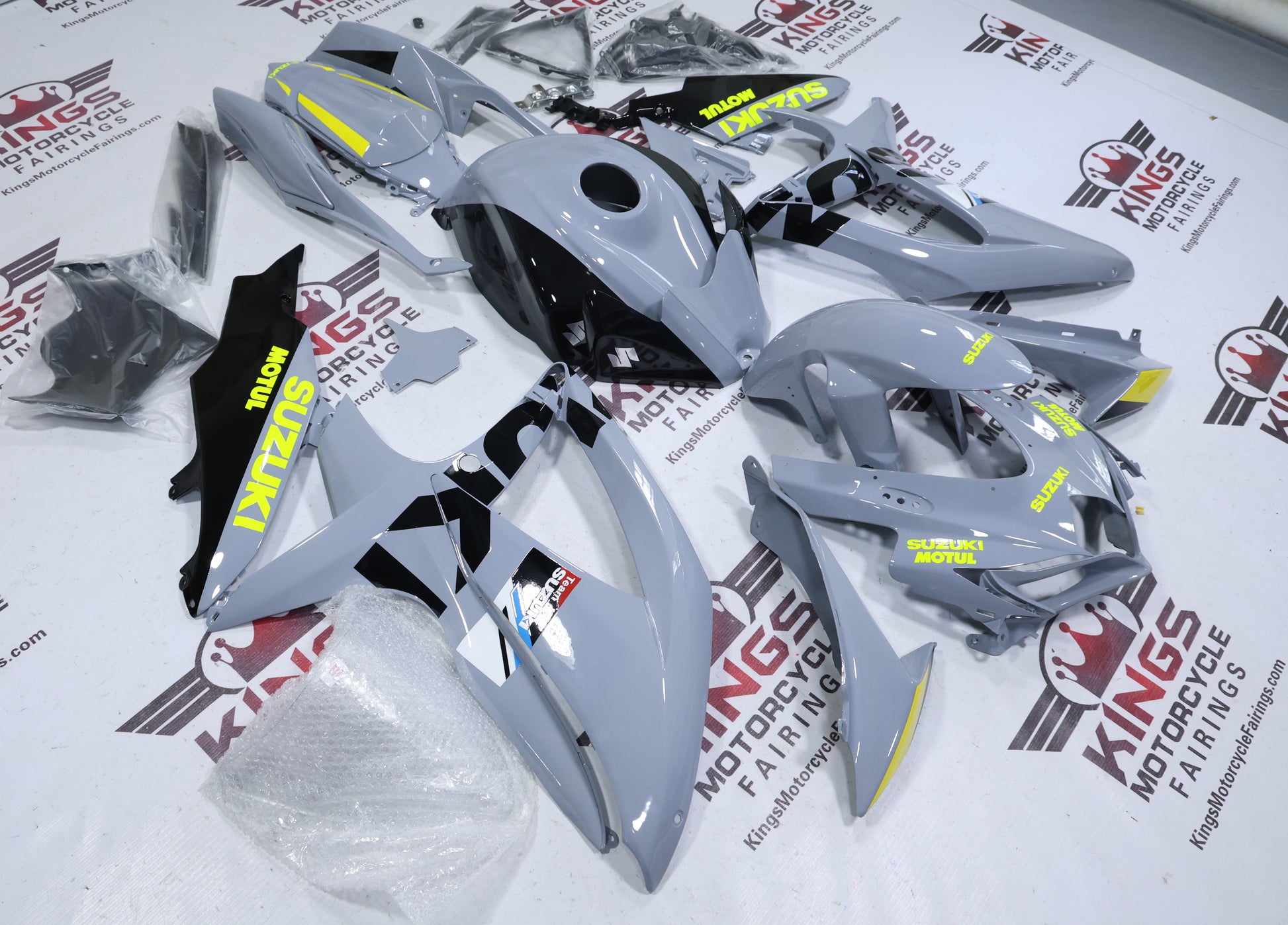 Suzuki GSXR600 Fairings (2008-2010) Nardo Gray, Black, Neon Yellow at KingsMotorcycleFairings.com