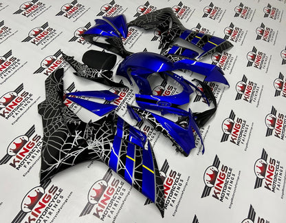 Suzuki GSXR600 Fairings (2011-2024) Blue, Black, Silver Spider Web at KingsMotorcycleFairings.com