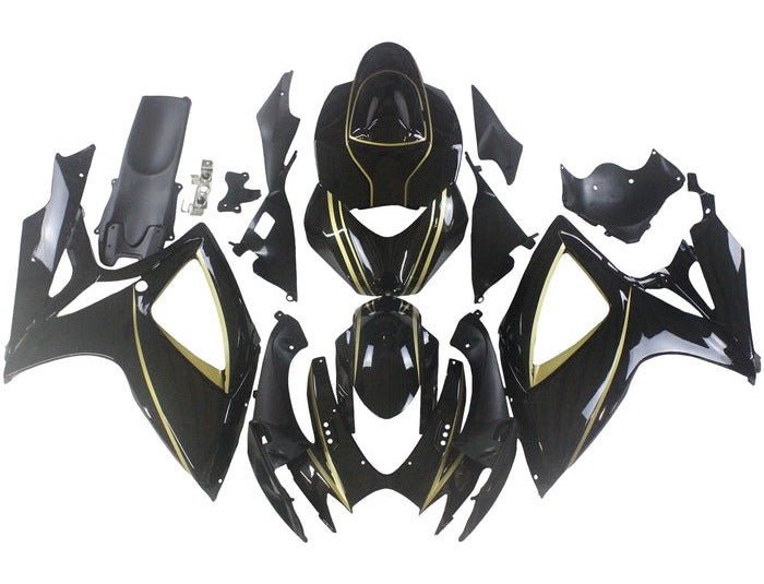 Suzuki GSXR750 Fairing Kit (2006-2007) Black, Gold Stripe at KingsMotorcycleFairings.com