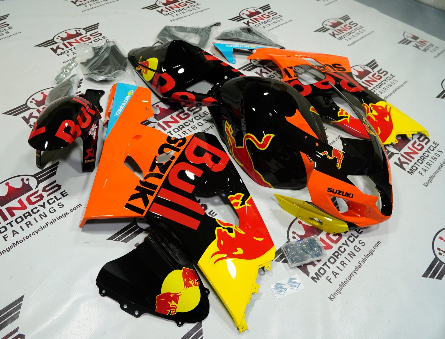 Suzuki GSX-R750 Fairings (2004-2005) Black, Orange, Red Bull at KingsMotorcycleFairings.com