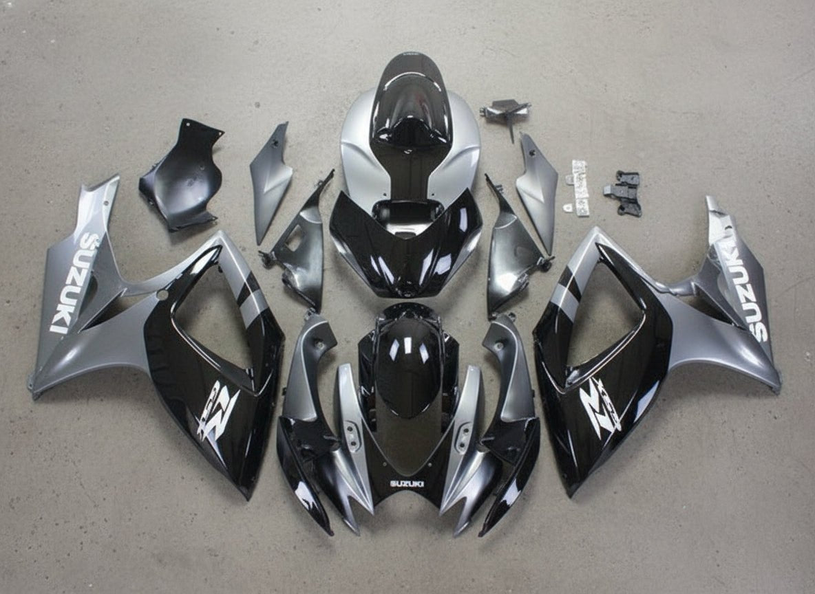 Suzuki GSXR750 Fairings (2006-2007) Silver Metallic, Black, White at KingsMotorcycleFairings.com