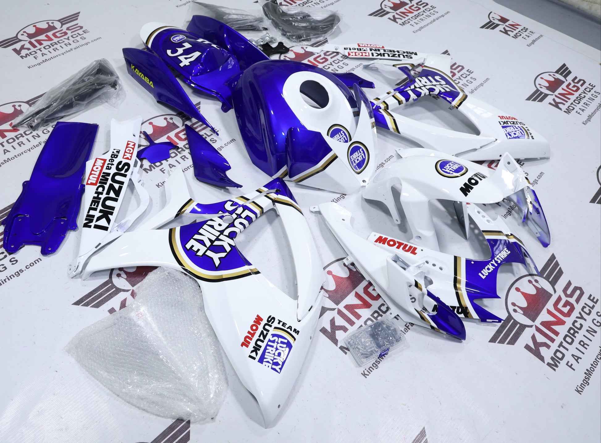 Suzuki GSXR750 Fairings (2006-2007) White, Blue Lucky Strike at KingsMotorcycleFairings.com