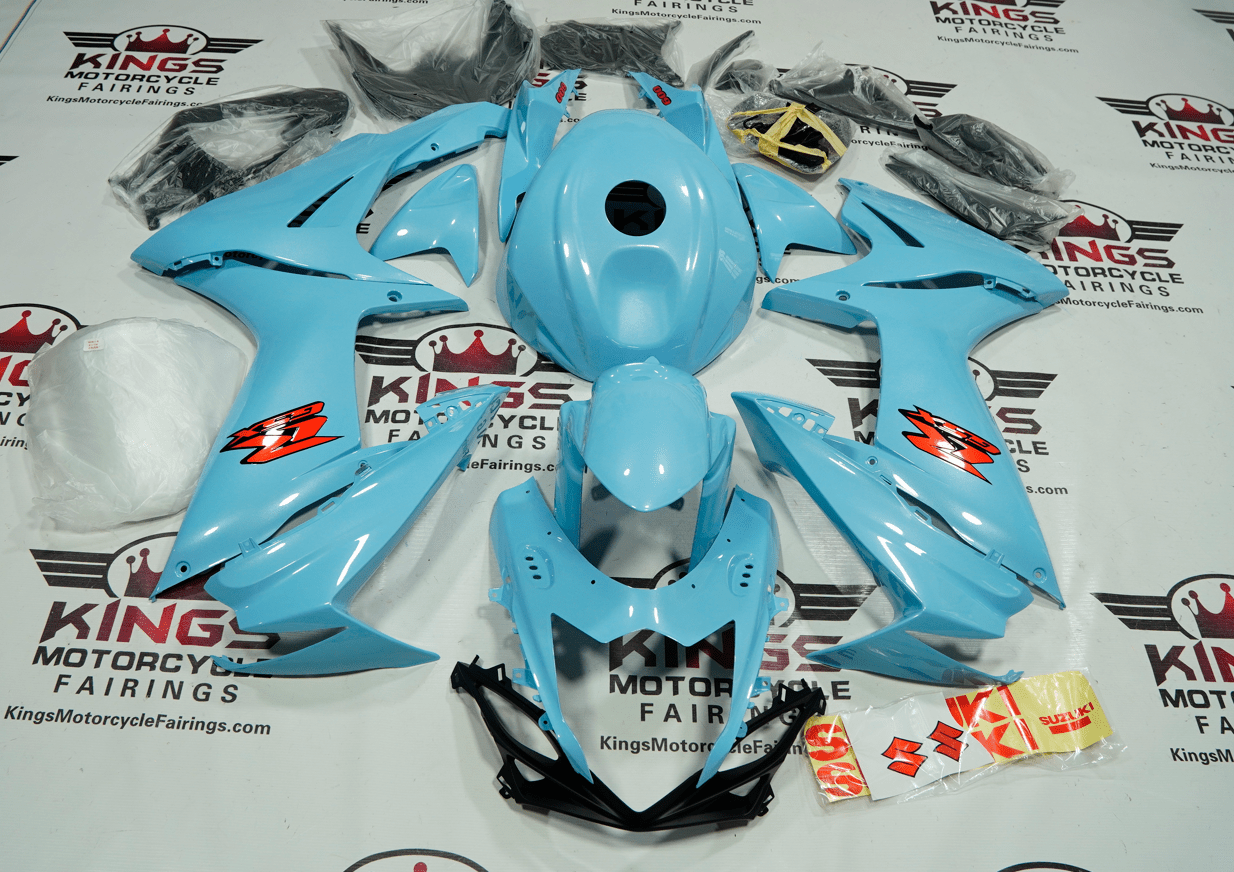 Suzuki GSXR750 Fairings (2011-2024) Light Blue, Red from KingsMotorcycleFairings.com