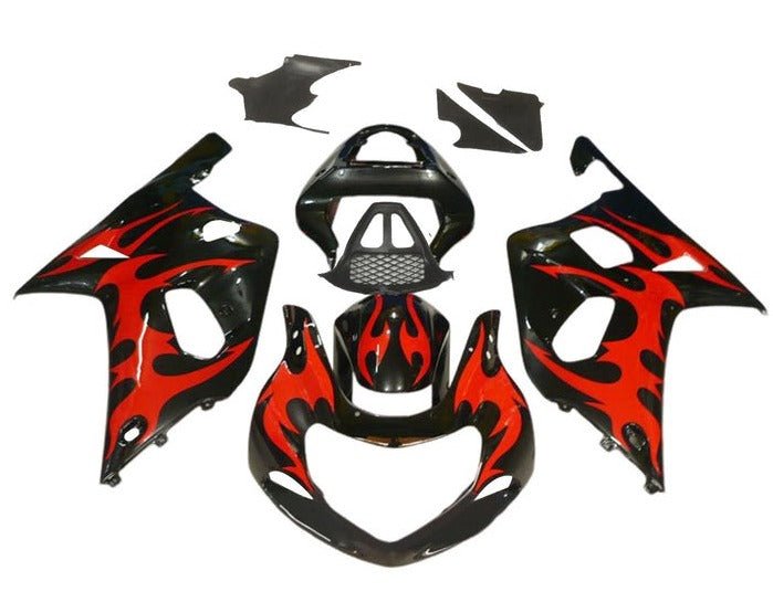 Suzuki GSXR 1000 Fairing Kit (2000-2002) Black, Red Tribal at KingsMotorcycleFairings.com