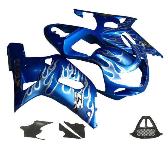 Suzuki GSXR 1000 Fairing Kit (2000-2002) Blue, White Flames at KingsMotorcycleFairings.com