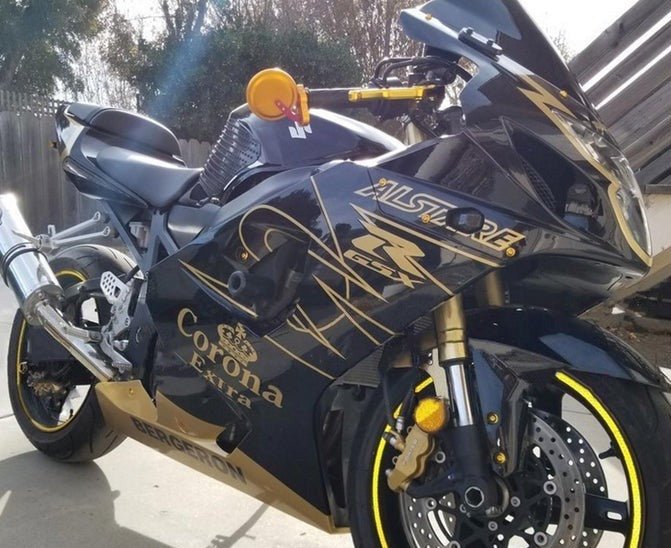 Suzuki GSXR1000 Fairings (2003-2004) Black, Gold Corona