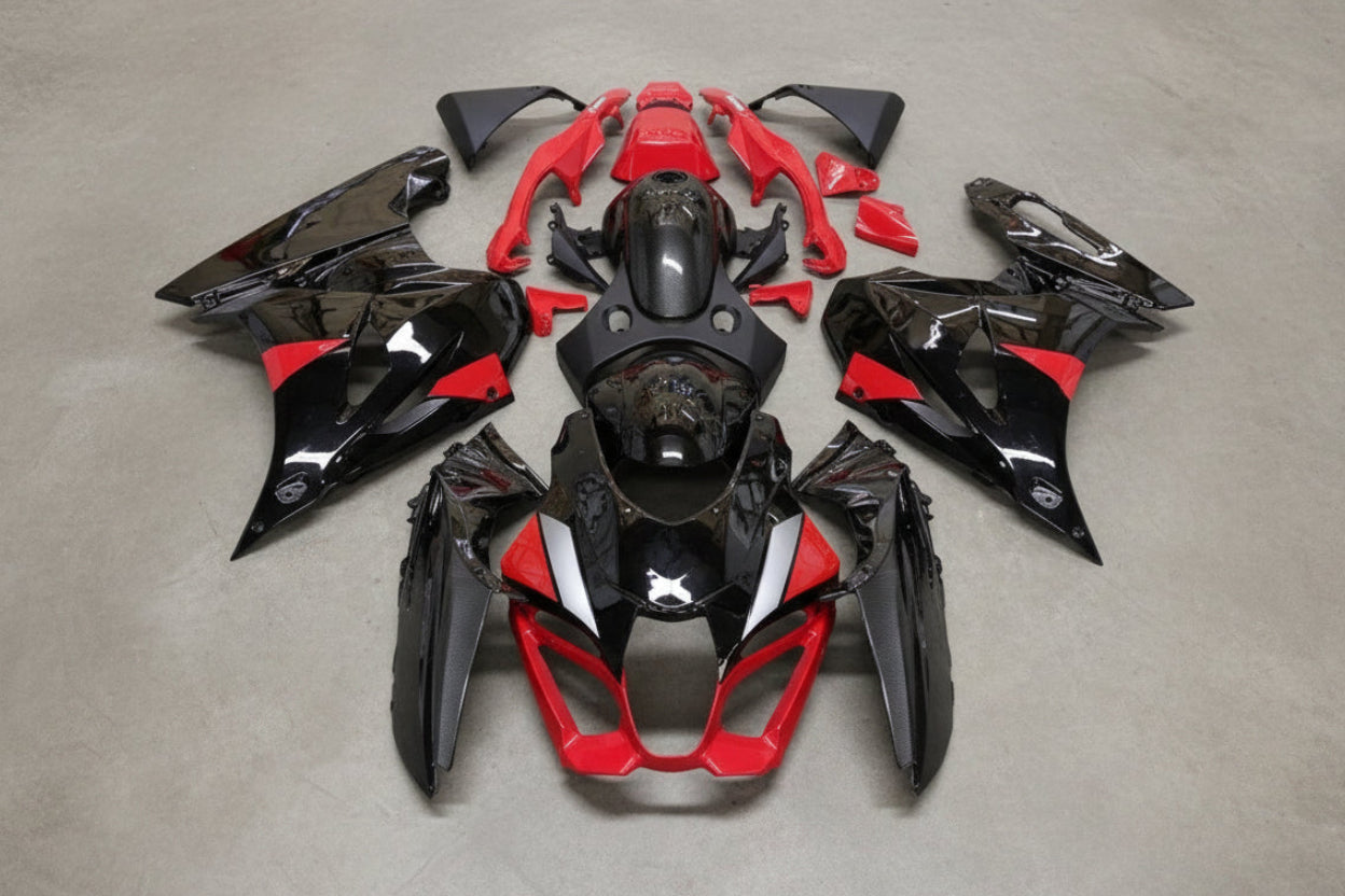 Suzuki GSXR 1000 Fairings (2017-2025) Black, Red, Silver Stripe at KingsMotorcycleFairings.com