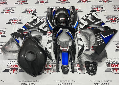 Suzuki GSXR 1000 Fairings (2017-2025) Faux Carbon Fiber, Blue, White at KingsMotorcycleFairings.com