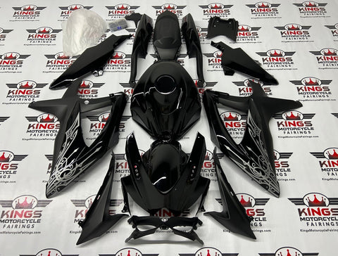Suzuki GSXR 600 Fairings (2008-2010) Black, Matte Black, Silver Tribal at KingsMotorcycleFairings.com