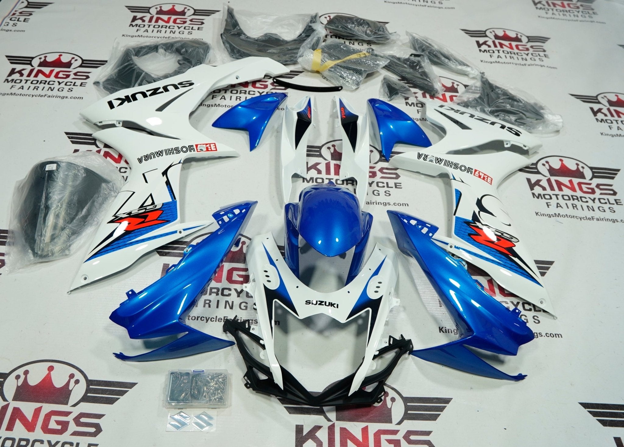 Suzuki GSXR 600 Fairings (2011-2024) Blue, White Yoshimura at KingsMotorcycleFairings.com