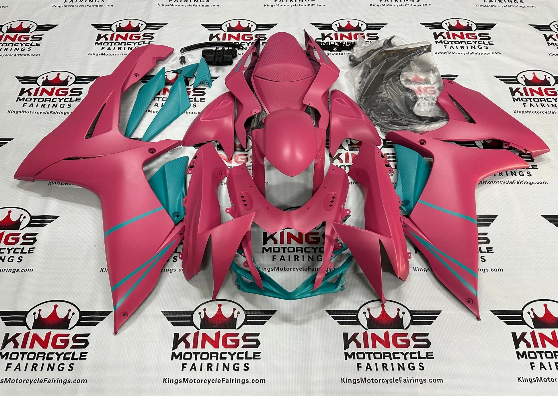 Suzuki GSXR 600 Fairings (2011-2024) Matte Pink, Blue Turquoise at KingsMotorcycleFairings.com