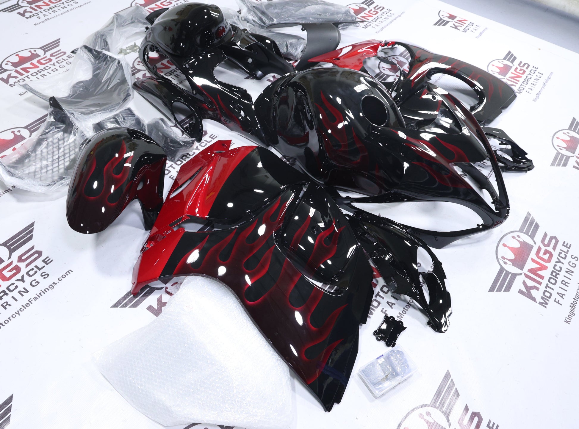 Suzuki Hayabusa Fairing Kit (2008-2020) Black, Red Fire at KinsMotorcycleFairings.com
