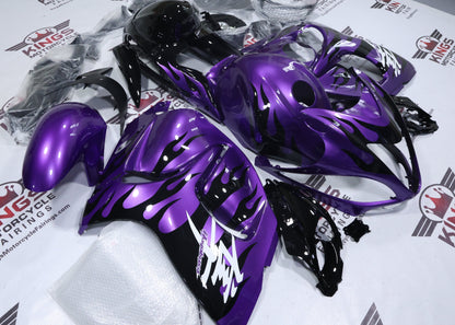 Suzuki Hayabusa Fairing Kit (2008-2020) Purple, Black Flames, White at KingsMotorcycleFairings.com