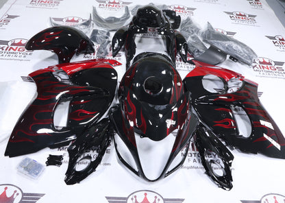 Suzuki Hayabusa Fairing Set (2008-2020) Black, Red Fire at KinsMotorcycleFairings.com