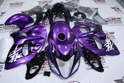Suzuki Hayabusa Fairing Set (2008-2020) Purple, Black Flames, White at KingsMotorcycleFairings.com