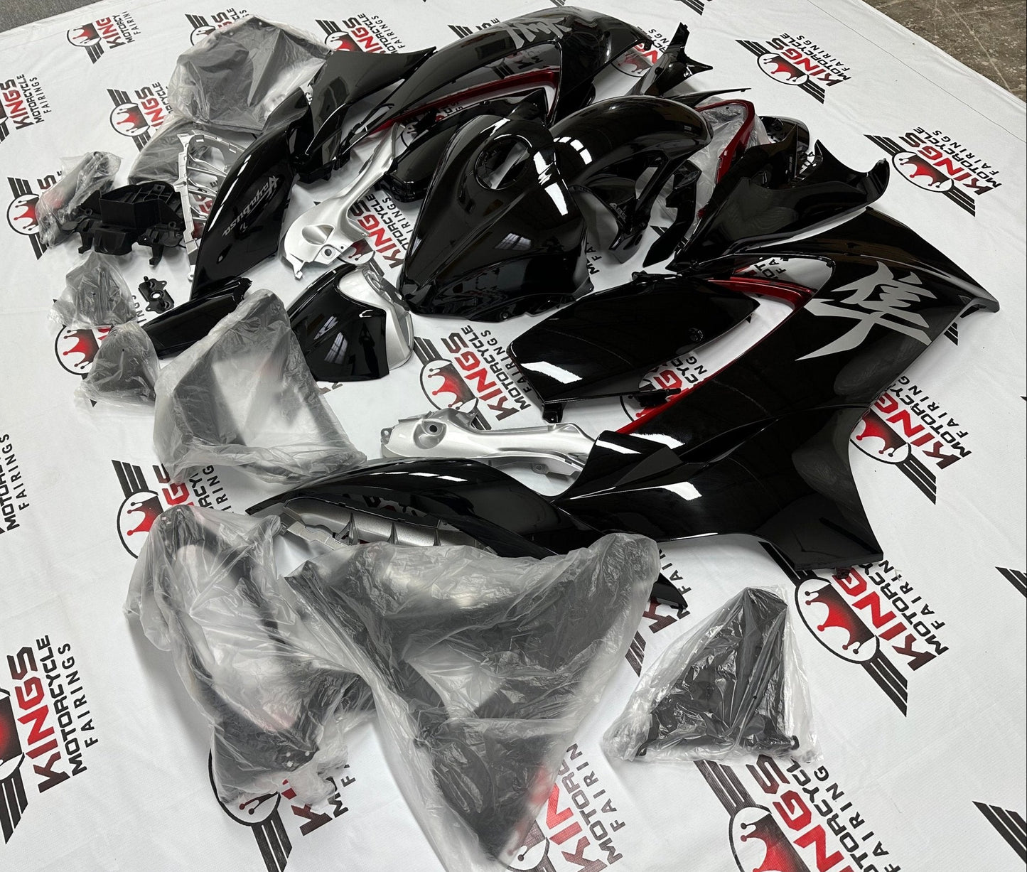 Suzuki Hayabusa Fairing Set (2021-2025) Gloss Black, Gray, Red at KingsMotorcycleFairings.com