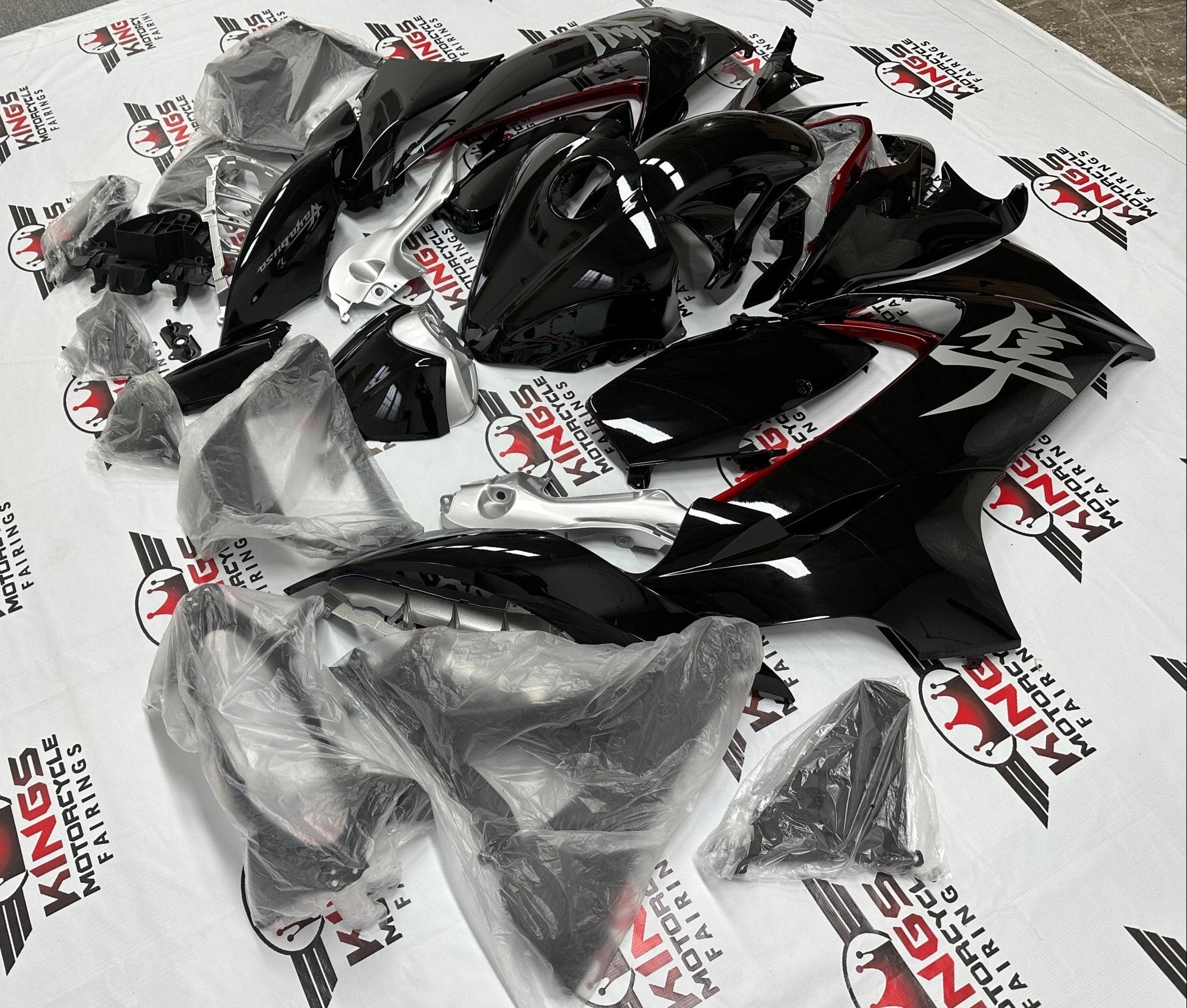 Suzuki Hayabusa Fairing Set (2021-2025) Gloss Black, Gray, Red at KingsMotorcycleFairings.com