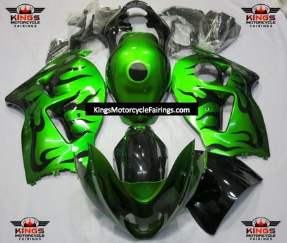 Suzuki Hayabusa Fairings (1999-2007) Green, Black Flame at KingsMotorcycleFairings.com