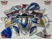 Suzuki Hayabusa Fairings (2008-2020) Silver, Blue, Red, Gold Tribal Flames at KingsMotorcycleFairings.com