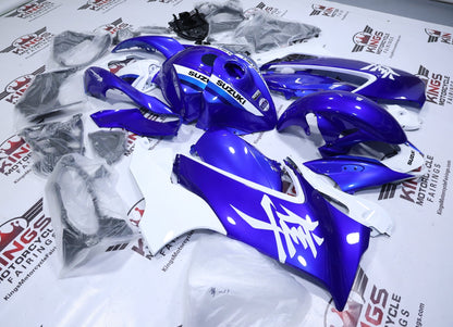 Suzuki Hayabusa Fairings (2021-2025) Blue, White from KingsMotorcycleFairings.com