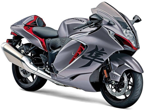 Suzuki Hayabusa Fairings (2021-2025) Matte Gray, Matte Red at KingsMotorcycleFairings.com