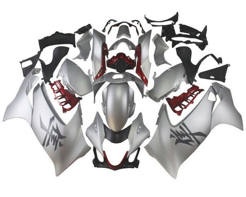Suzuki Hayabusa Fairings (2021-2025) Matte Silver, Dark Red at KingsMotorcycleFairings.com