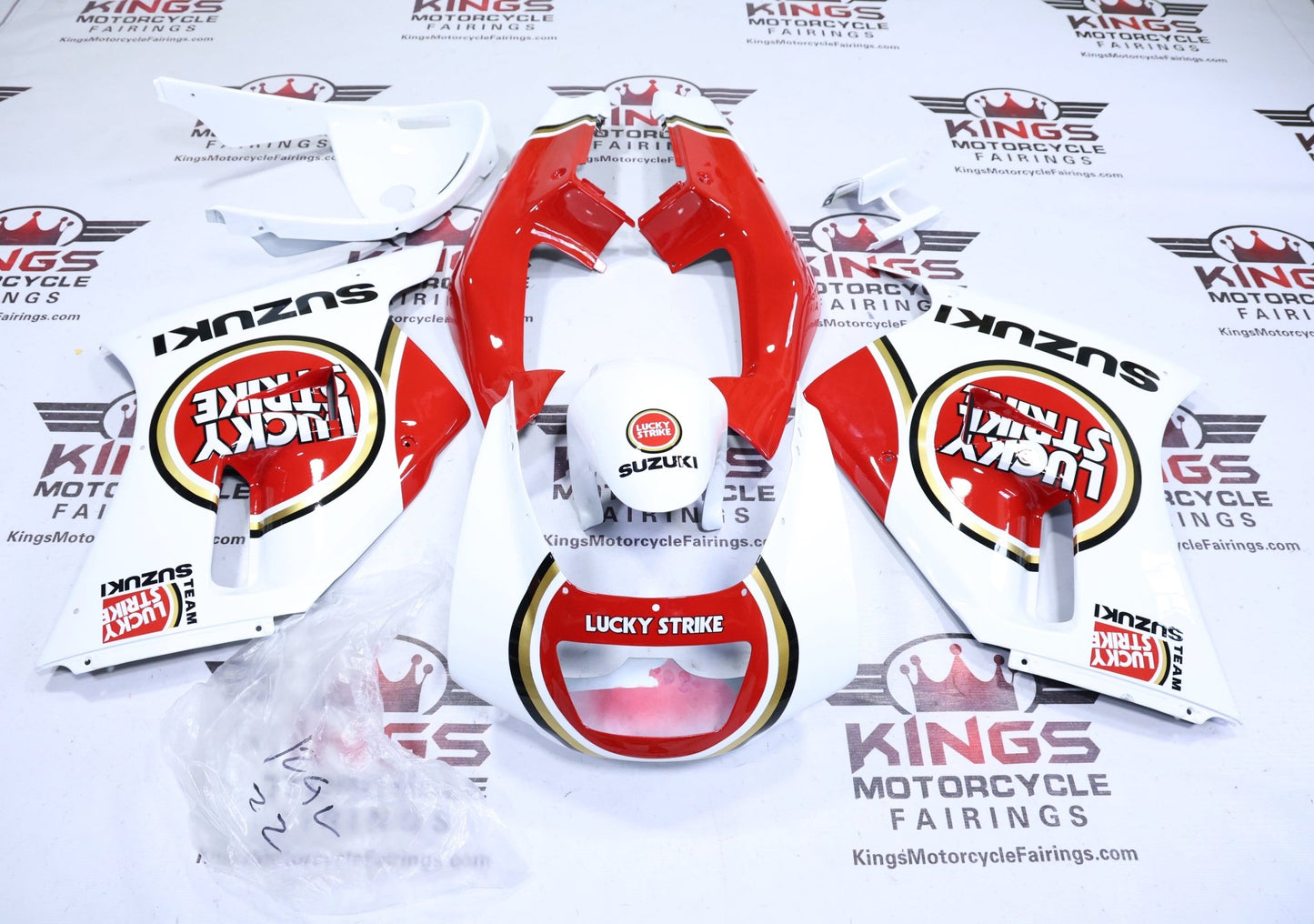 Suzuki RGV250 VJ22 Fairings (1991-1996) White, Red Lucky Strike at KingsMotorcycleFairings.com