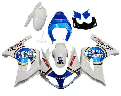 Suzuki SV650 Fairing set (2003-2013) White, Blue, Lucky Strike at KingsMotorcycleFairings.com