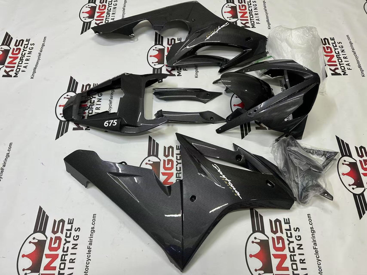 Triumph Daytona 675 Fairing Kit (2006-2008) Faux Carbon Fiber, White at KingsMotorcycleFairings.com