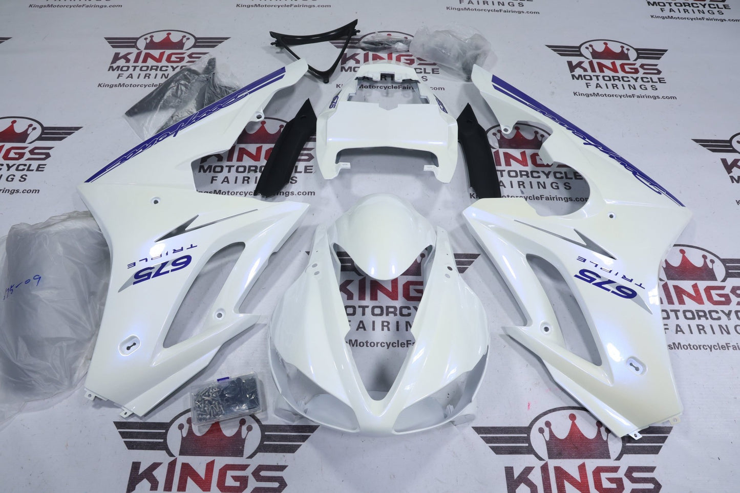 Triumph Daytona 675 Fairing Kit (2009-2012) Pearlescent White, Blue at KingsMotorcycleFairings.com