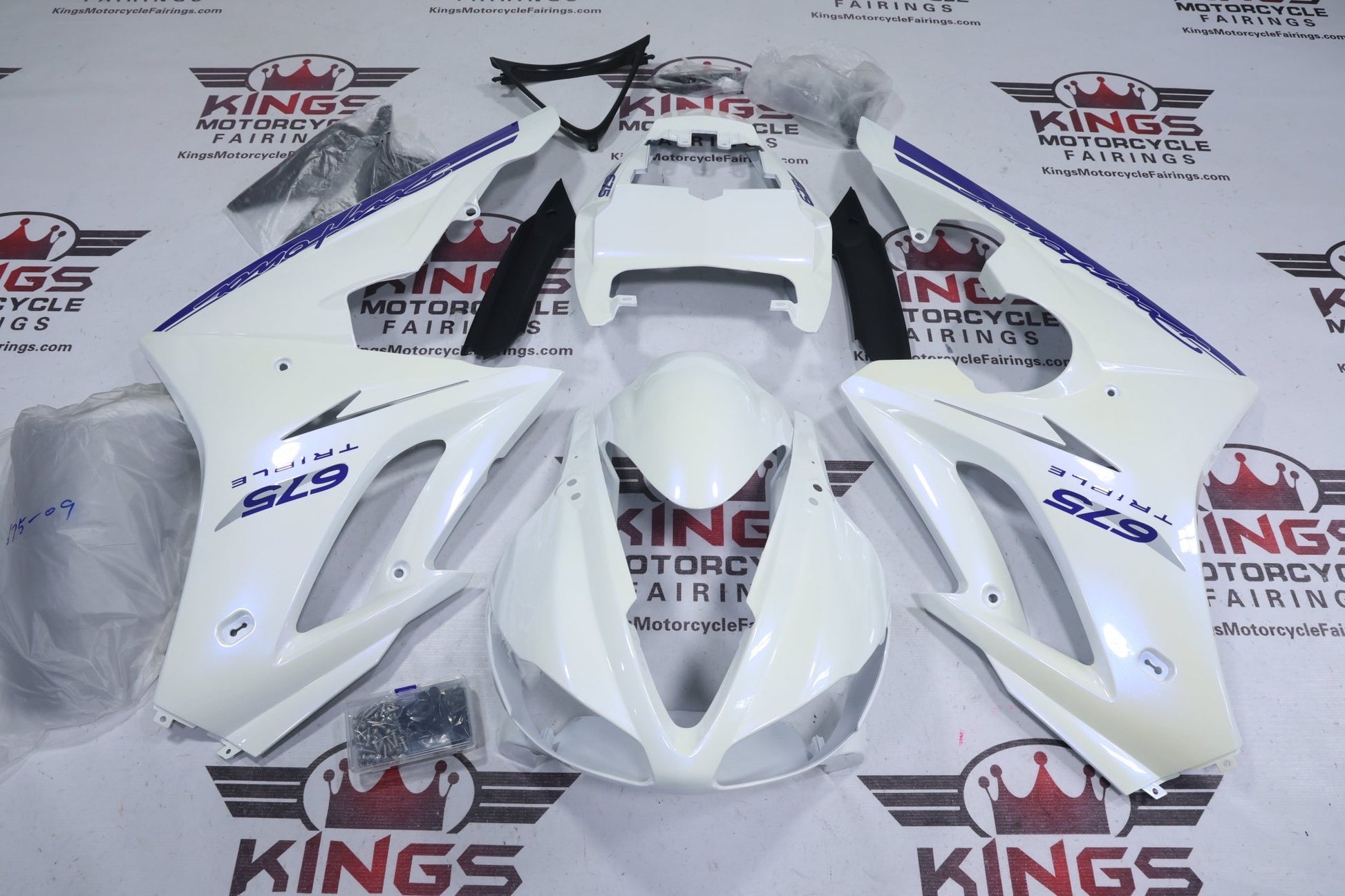 Triumph Daytona 675 Fairing Kit (2009-2012) Pearlescent White, Blue at KingsMotorcycleFairings.com