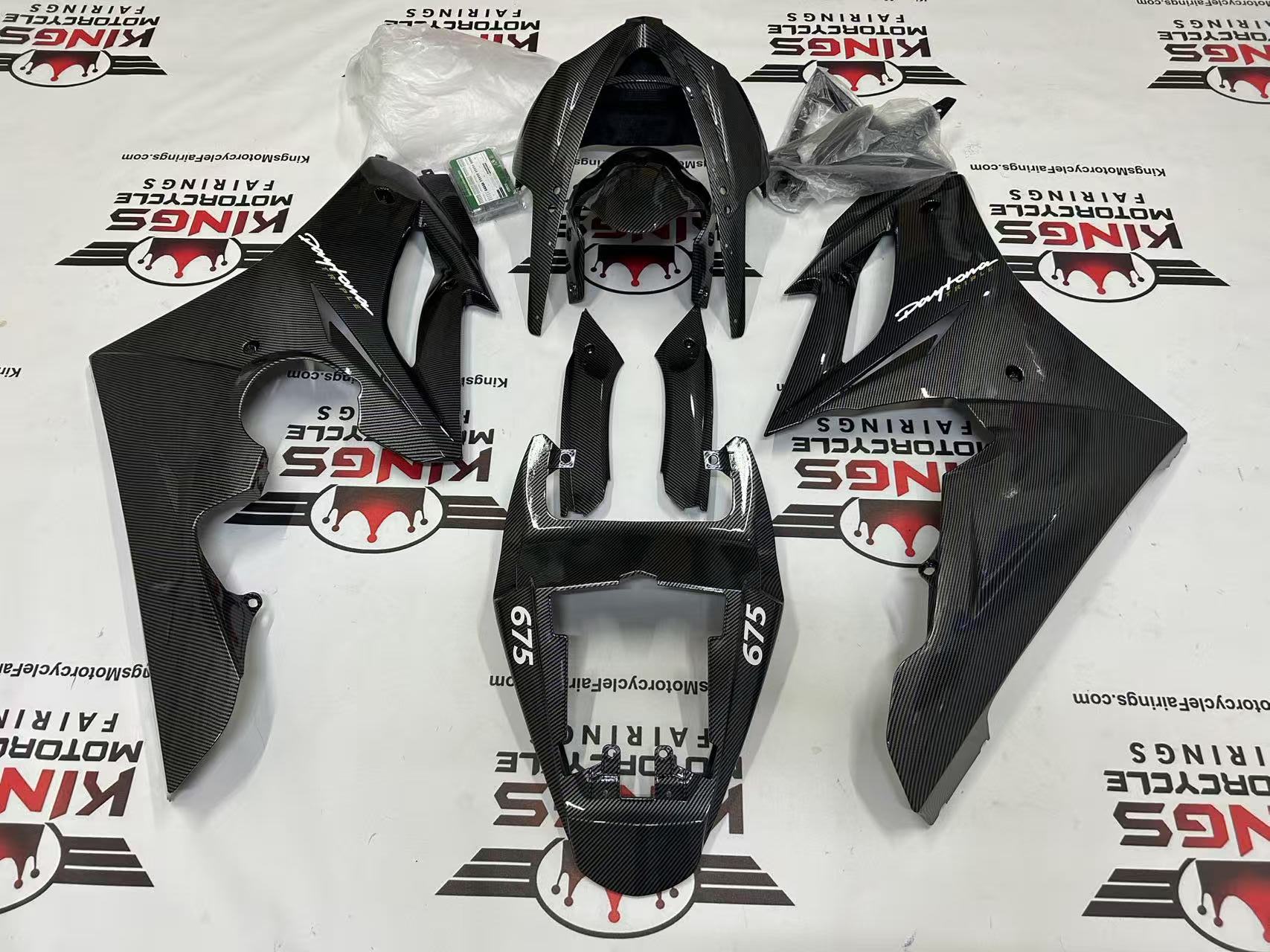 Triumph Daytona 675 Fairing Set (2006-2008) Faux Carbon Fiber, White at KingsMotorcycleFairings.com