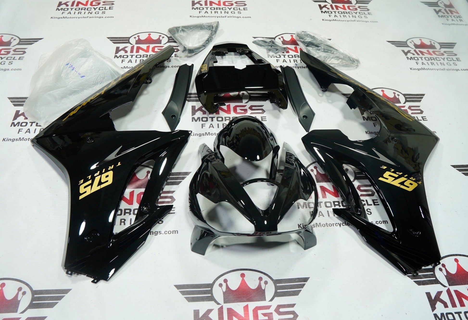 Triumph Daytona 675 Fairings (2006-2008) Black, Gold at KingsMotorcycleFairings.com