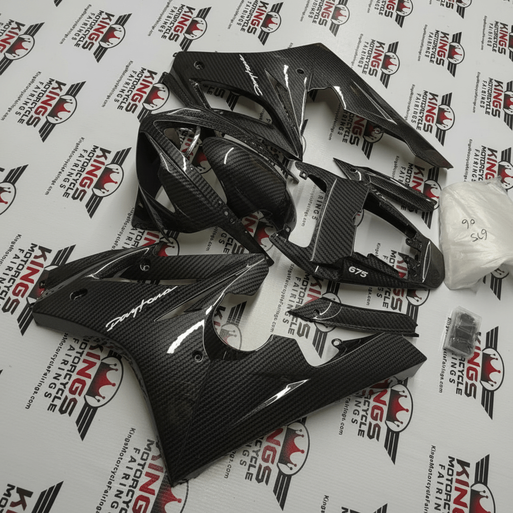 Triumph Daytona 675 Fairings (2006-2008) Faux Carbon Fiber from KingsMotorcycleFairings.com