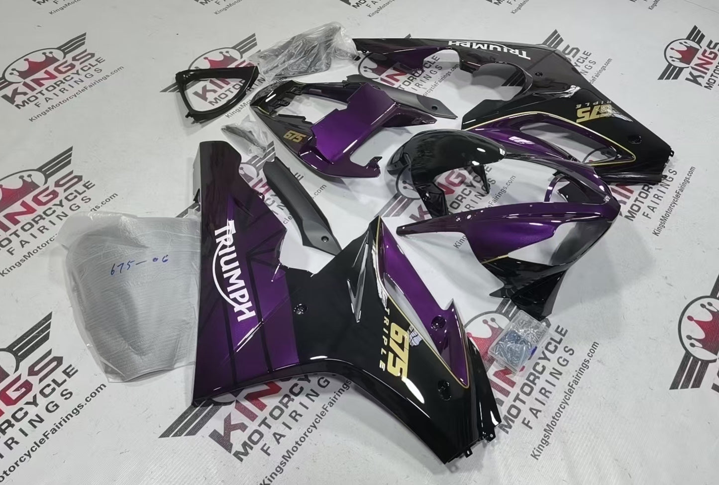 Triumph Daytona 675 Fairings (2006-2008) Purple, Black, Gold, White from KingsMotorcycleFairings.com